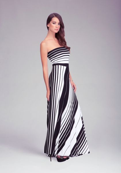 Bebe Striped Tube Maxi Dress in White (black) | Lyst