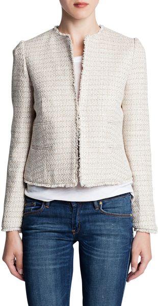 Mango Frayed Edge Boucle Jacket in White (Natural White) | Lyst