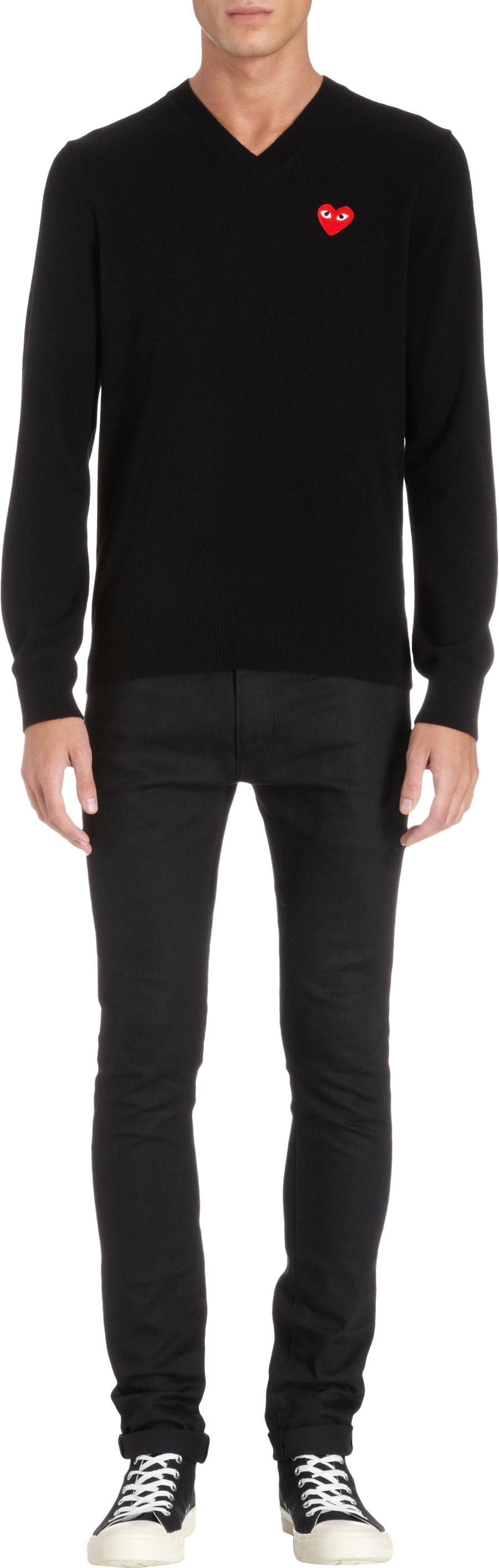 Comme Des GarÃ§ons Play Heart Vneck Sweater in Black for Men | Lyst