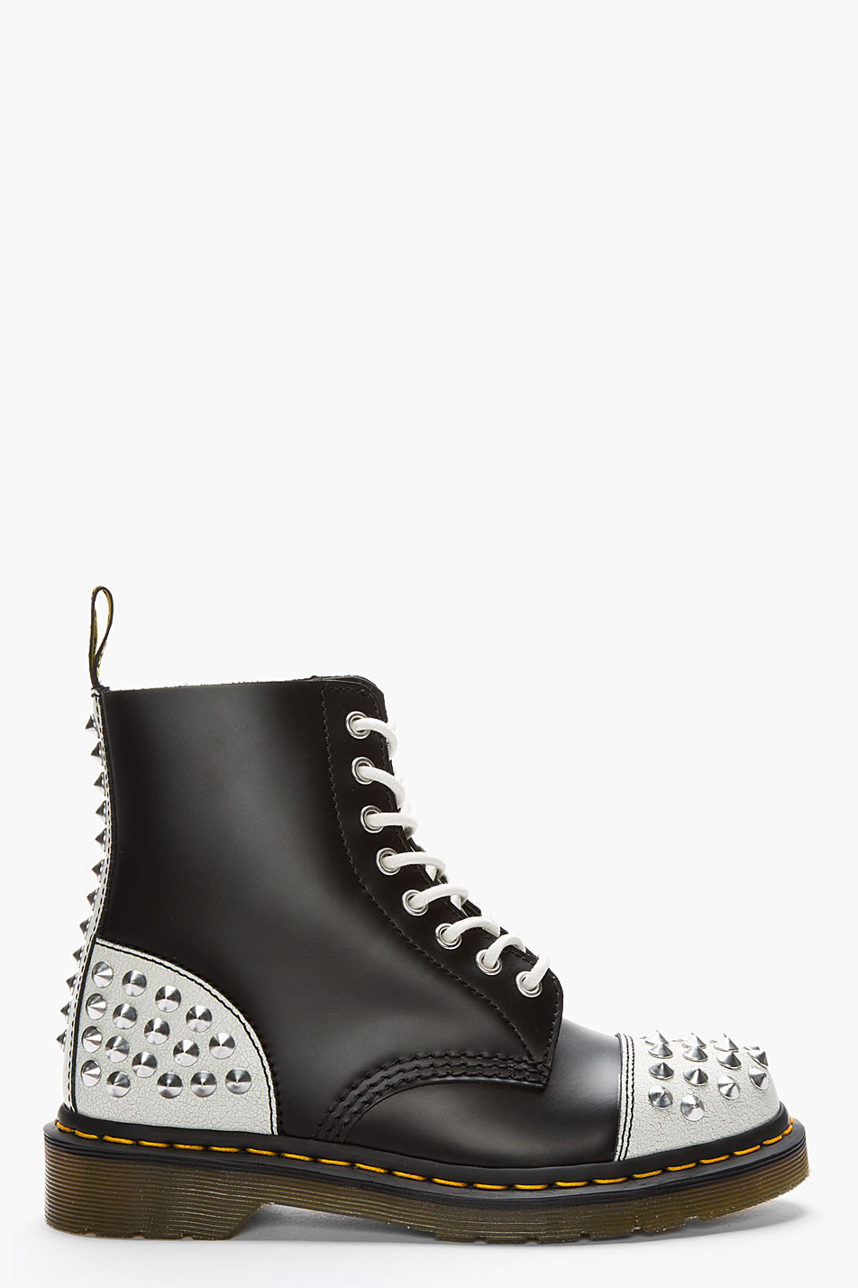 Dr. Martens Black Bi_color Studded Leather 8eye Boots in