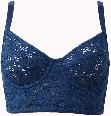 Forever 21 Crochet Cropped Corset in Blue (Navy)