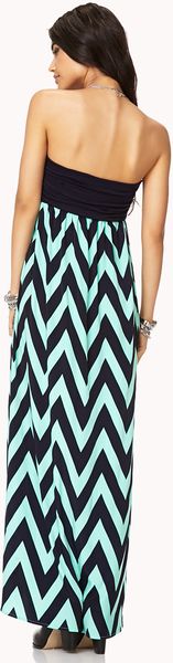 Forever 21 Chevron Maxi Dress in Blue (Navyaqua)