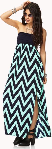 Forever 21 Chevron Maxi Dress in Blue (Navyaqua)