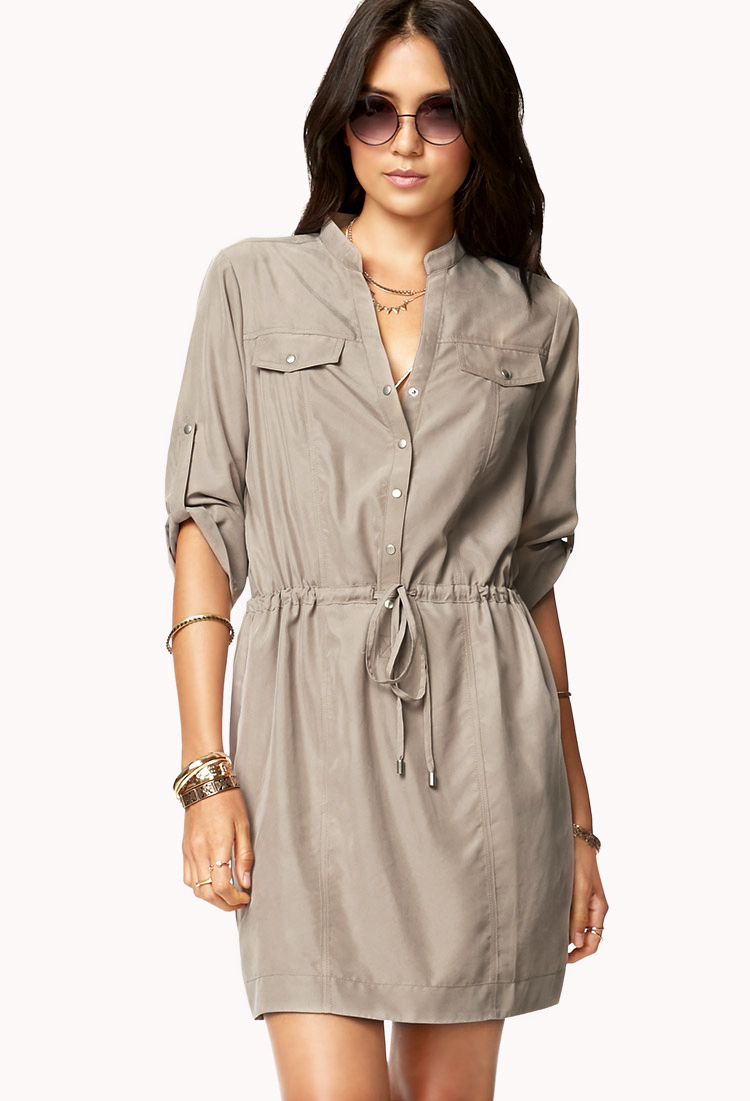 Forever 21 Essential Shirt Dress in Beige (Taupe) | Lyst