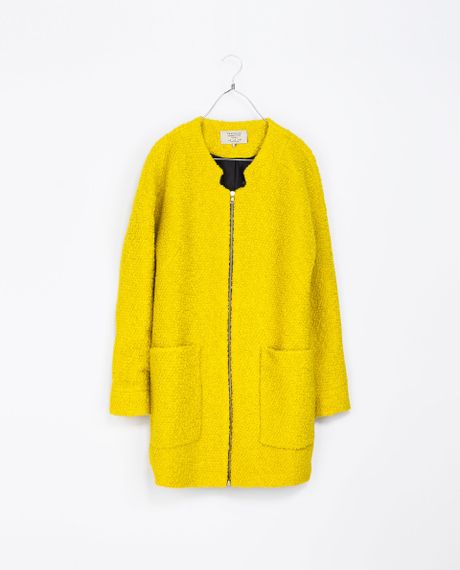 Zara Wool Coat with Center Zip in Yellow (Mid-yellow) | Lyst