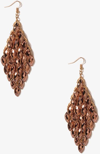 Forever 21 Tiered Faceted Almond Earrings in Gold (bronze)