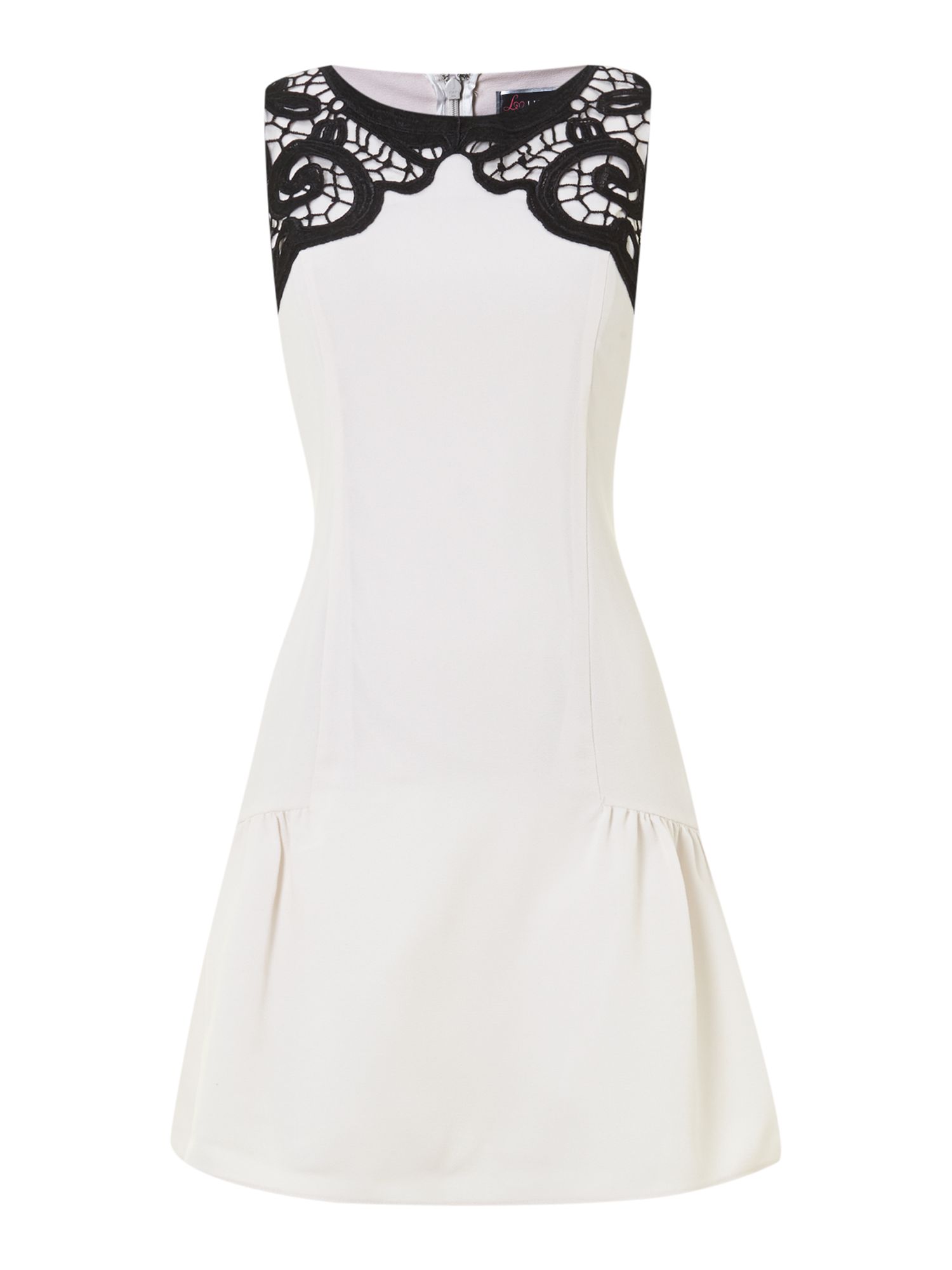 Lipsy Sleeveless Lace Neckline Dropped Waist Dress in White (Black & Ivory) | Lyst