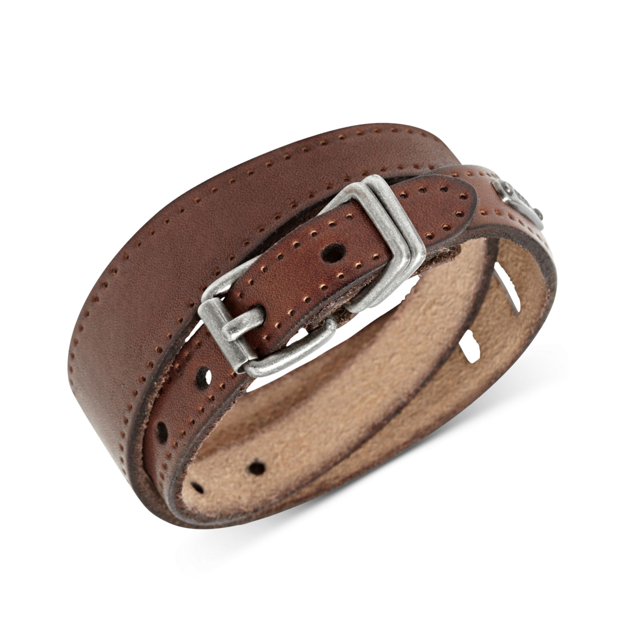 Fossil Brown Leather Double Wrap Bracelet in Brown for Men (No Color