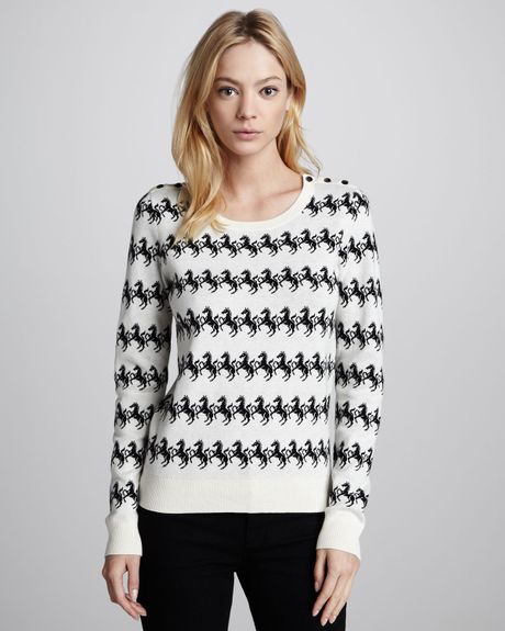 French Connection Horsepattern Knit Sweater in White (BLK ...