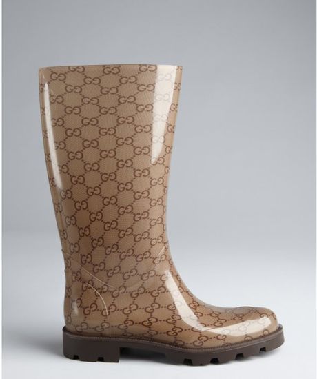 Gucci Beige Rubber Logo Print Rainboots in Brown (beige) | Lyst