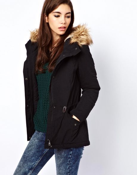 Asos Only Fur Hood Parka in Black | Lyst