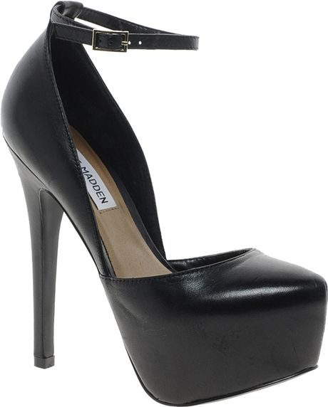 Steve Madden Deeny Black Leather Ankle Strap Heeled Shoes in Black ...