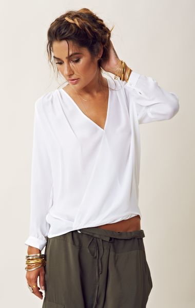 white silk wrap blouse