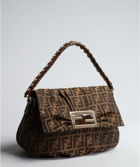 Fendi Brown Zucca Canvas Chain Shoulder Bag in Brown | Lyst