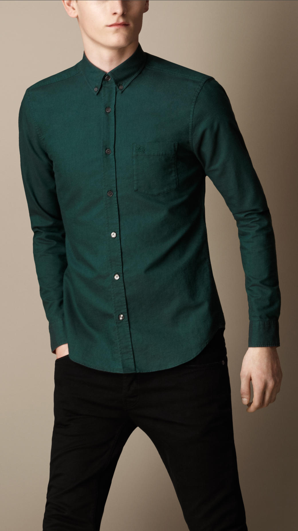 burberry dark forest green buttondown cotton shirt product 1 13223455 635563946