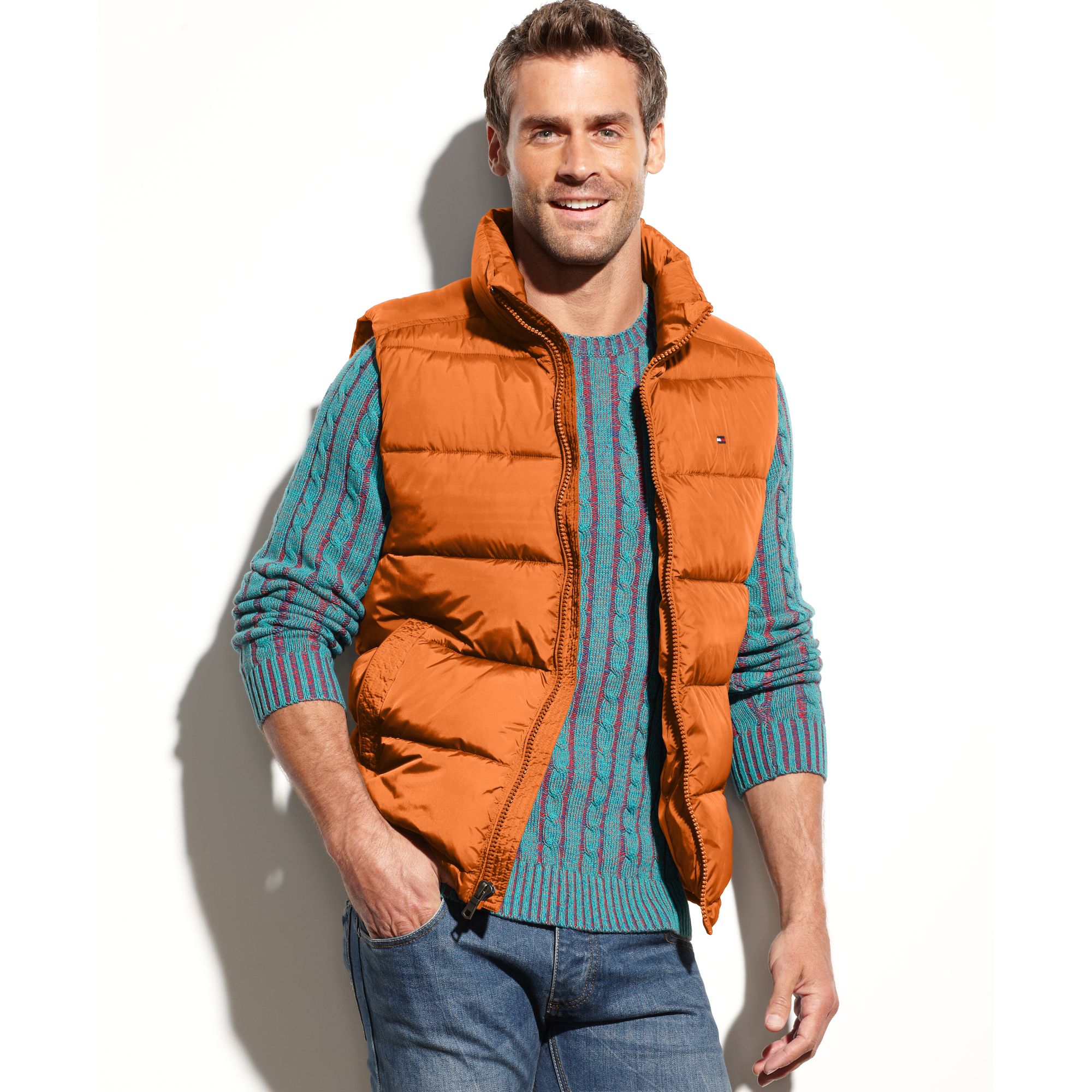 Tommy Hilfiger Puffer Vest in Orange for Men (Orange w Olive lining) | Lyst