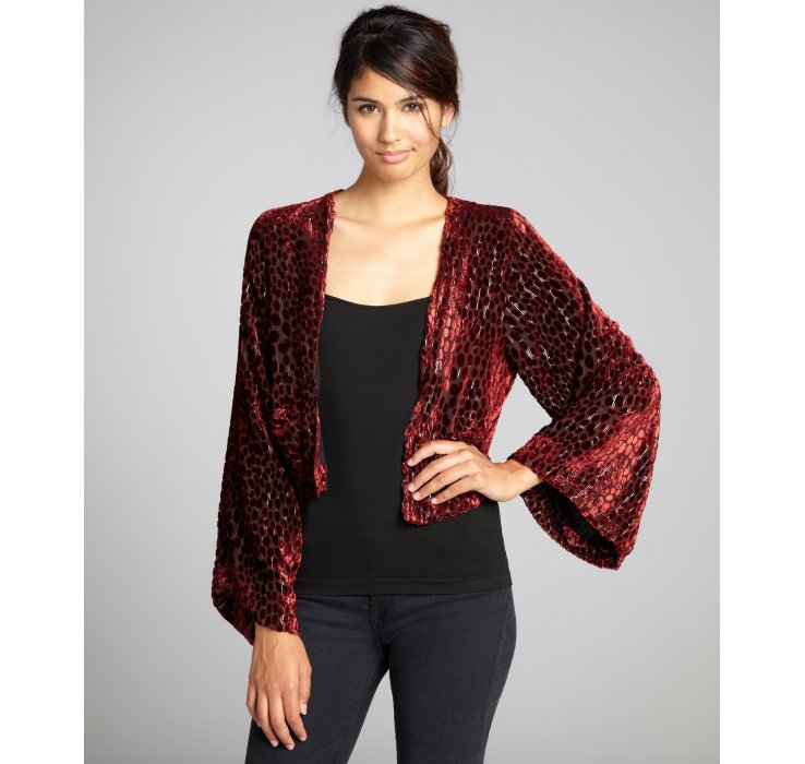 Winter Kate Wine Velvet Dot Flocked Bed Jacket in Red (wine) Lyst