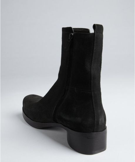 black suede block heel ankle boots
