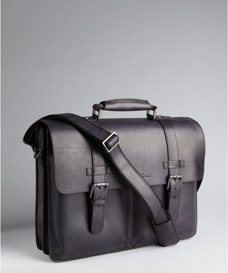 Kenneth Cole Black Structured Leather Buckle Detail Convertible Portfolio Briefcase in Gray for 