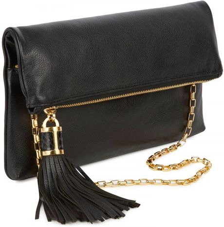 Michael Kors Grained Leather Foldover Clutch in Black | Lyst
