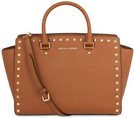 studded saffiano selma kors tote tan michael leather