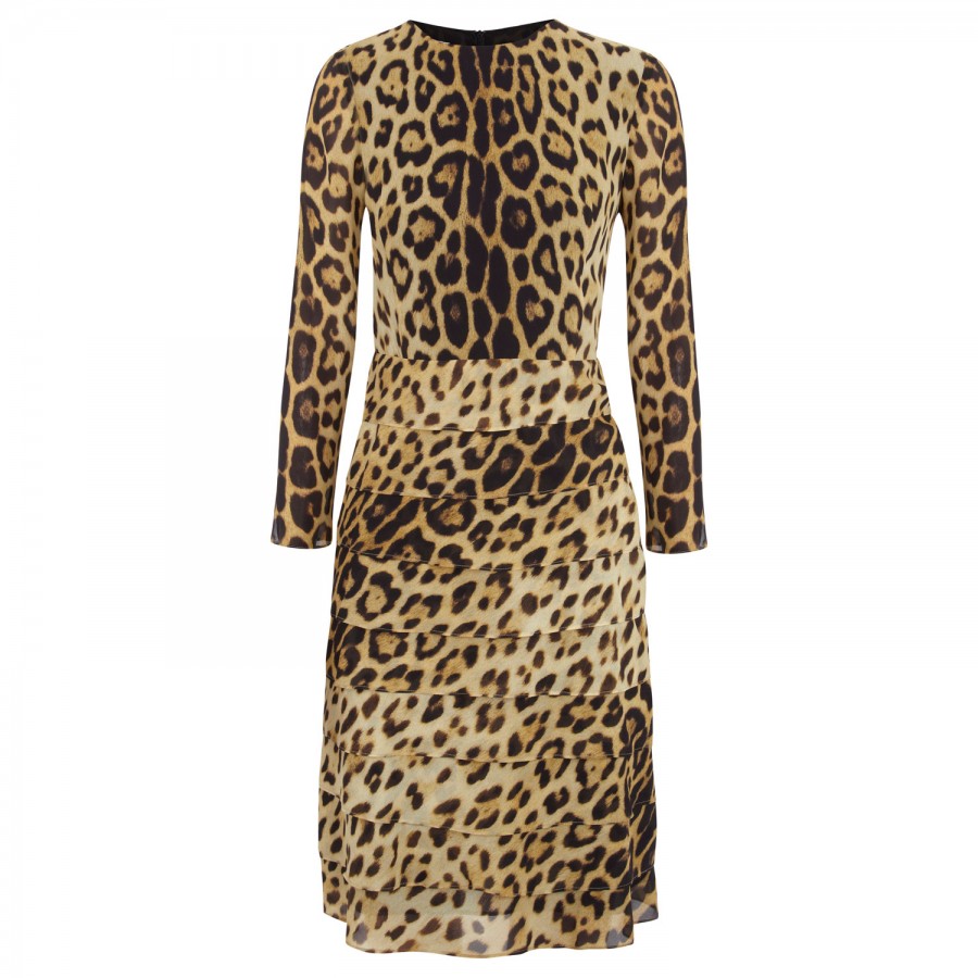 Moschino Cheap & Chic Leopard Print Silk Chiffon Dress in Animal (black