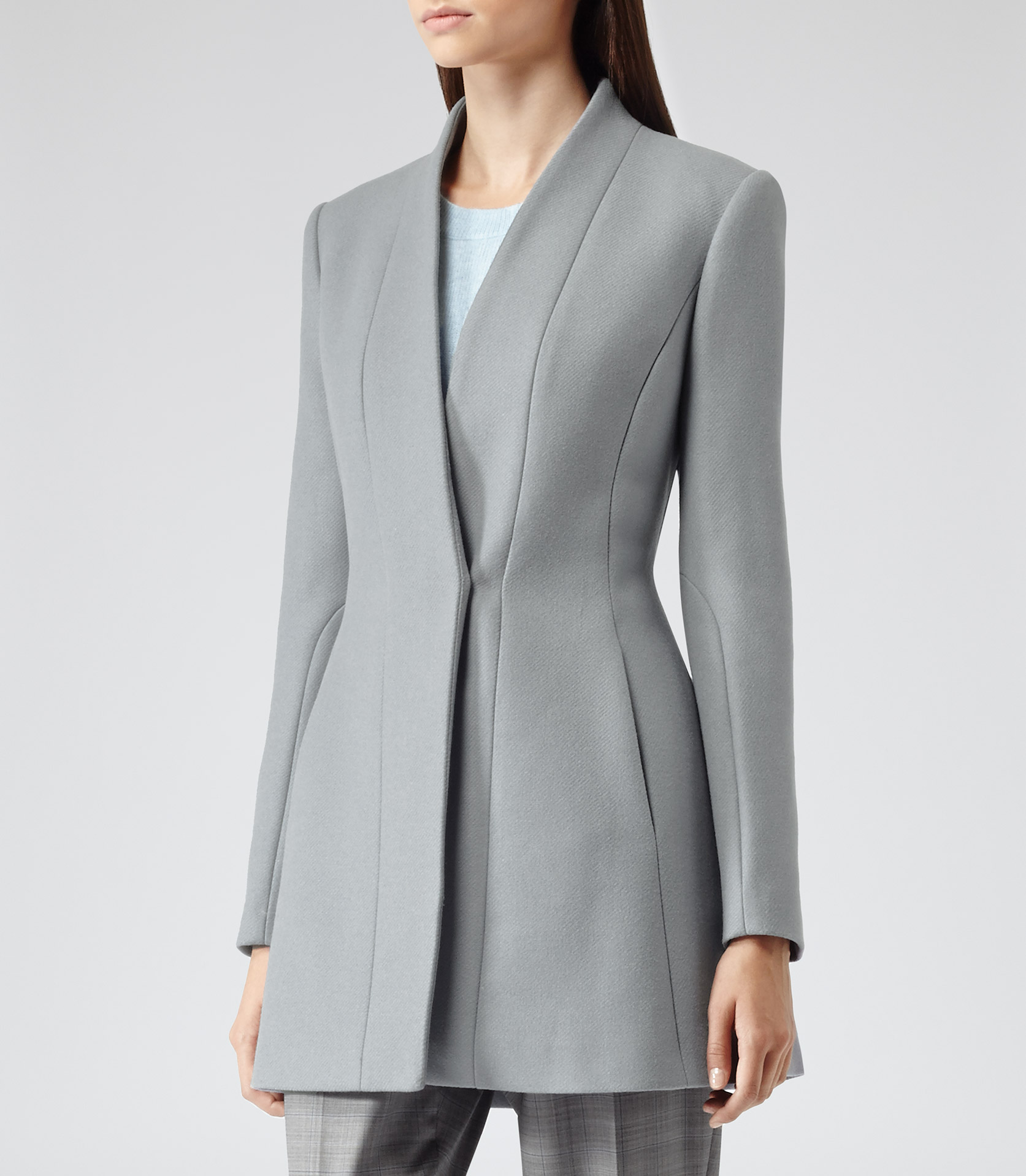Reiss Delaney Seam Detail Fit and Flare Coat in Gray (GREY) Lyst