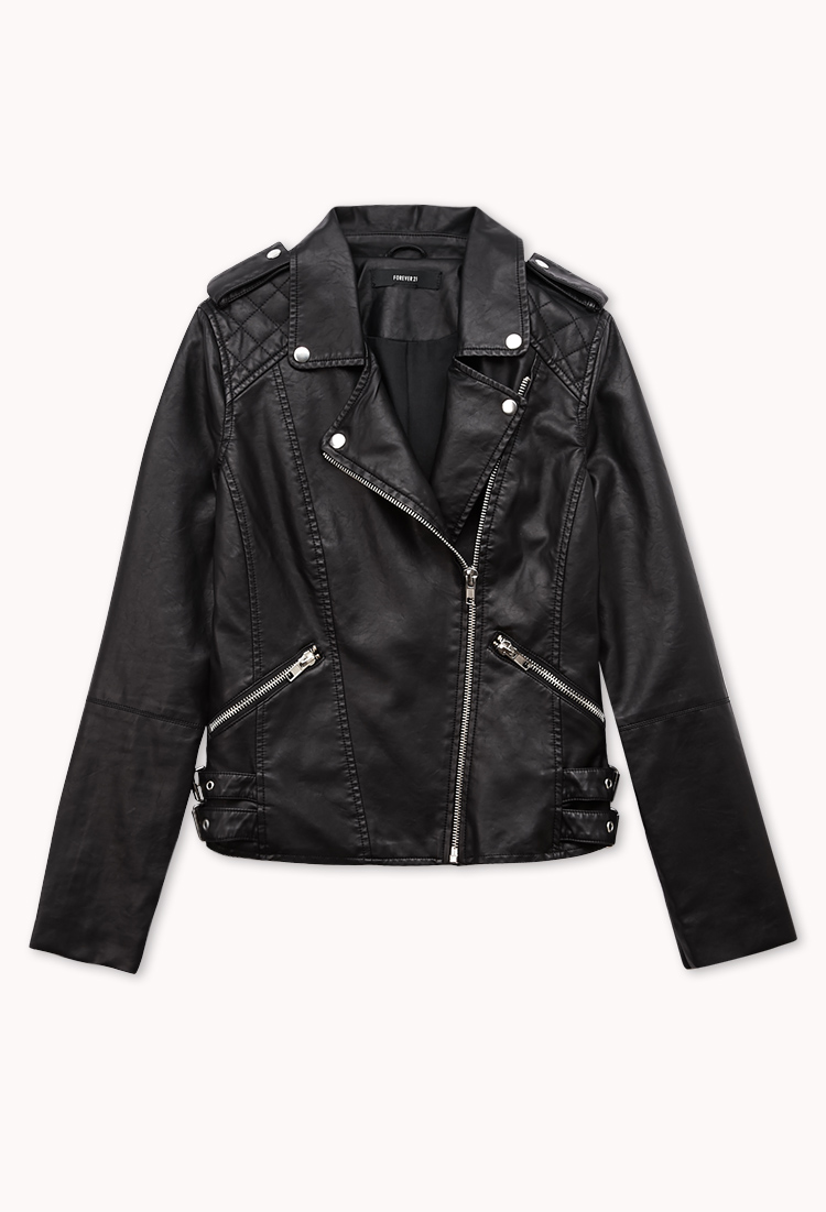 Forever 21 Moto Babe Faux Leather Jacket in Black