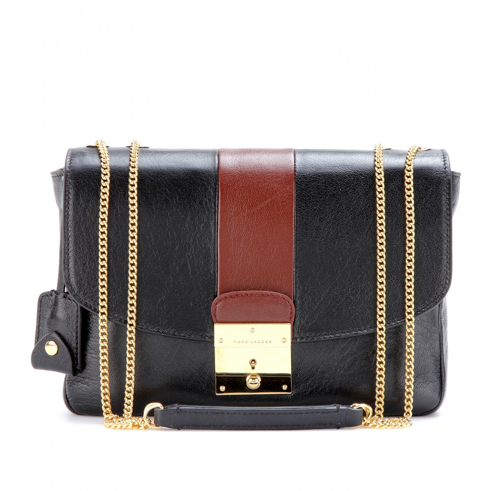 Marc Jacobs Mini Polly Leather Shoulder Bag in Black (black/chestnut/pale gold) | Lyst