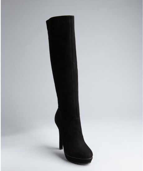 Alexandre Birman Black Suede Platform Knee High Boots in Black | Lyst