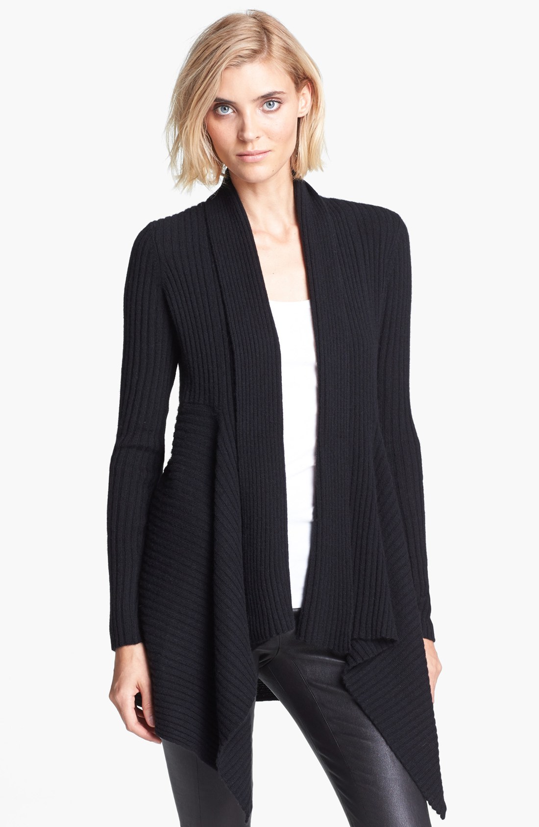 Autumn Cashmere Draped Rib Knit Cashmere Cardigan in Black Lyst