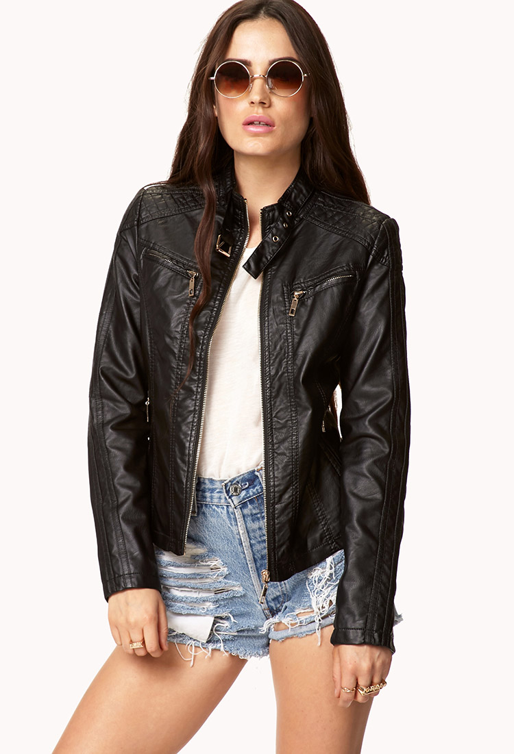 Forever 21 Faux Leather Moto Jacket in Black