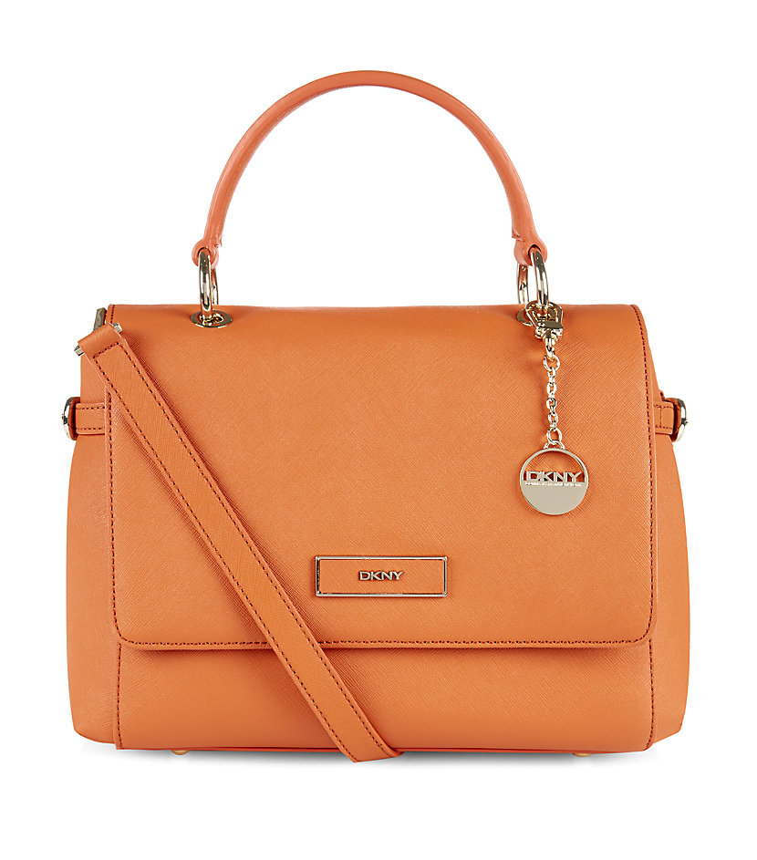 Dkny Saffiano Leather Shoulder Bag in Orange (gold) Lyst