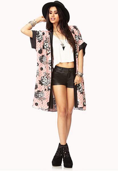 Forever 21 Free Spirit Floral Kimono in Floral (CREAMRED)