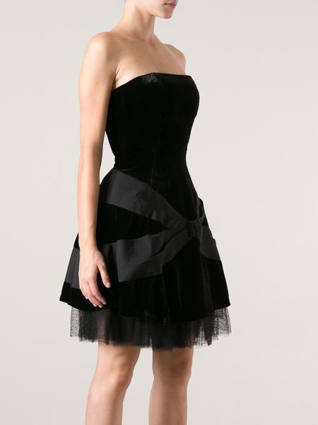 Red Valentino Bow Detailed Strapless Dress in Black