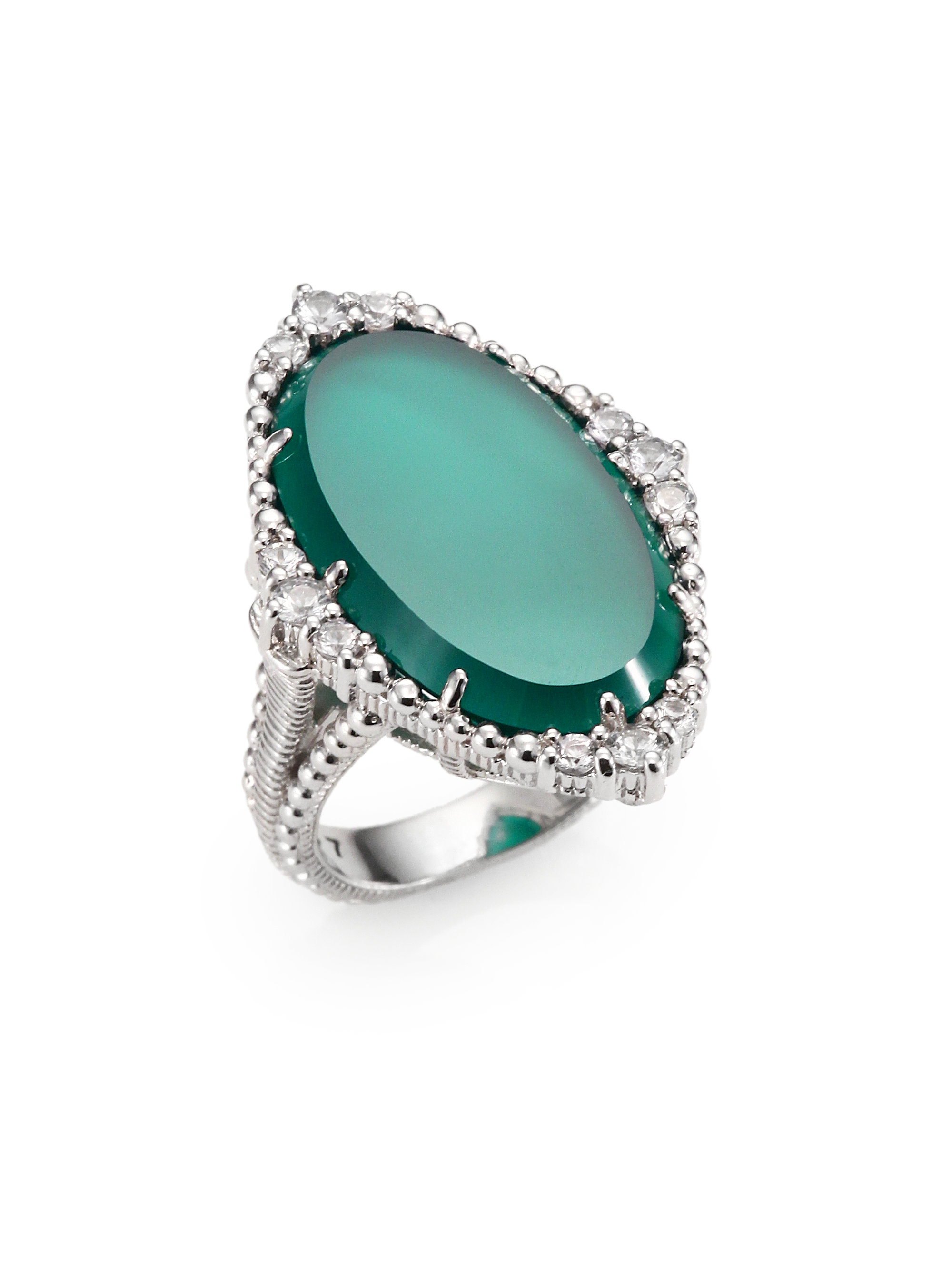 Judith Ripka Green Chalcedony White Sapphire and Sterling Silver Ring ...