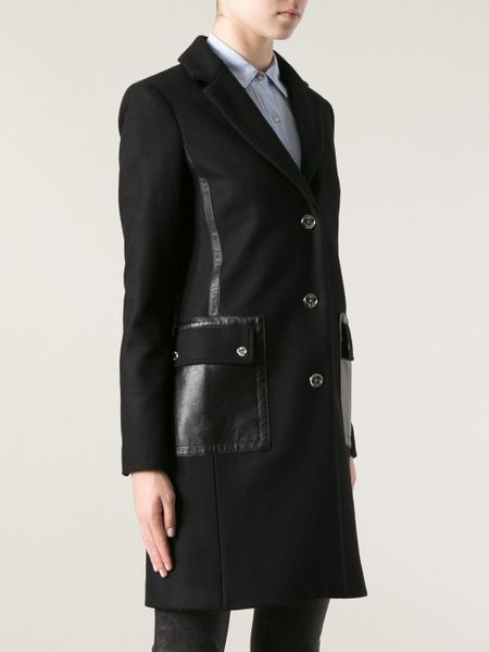 Michael By Michael Kors Buttoned Coat in Black | Lyst