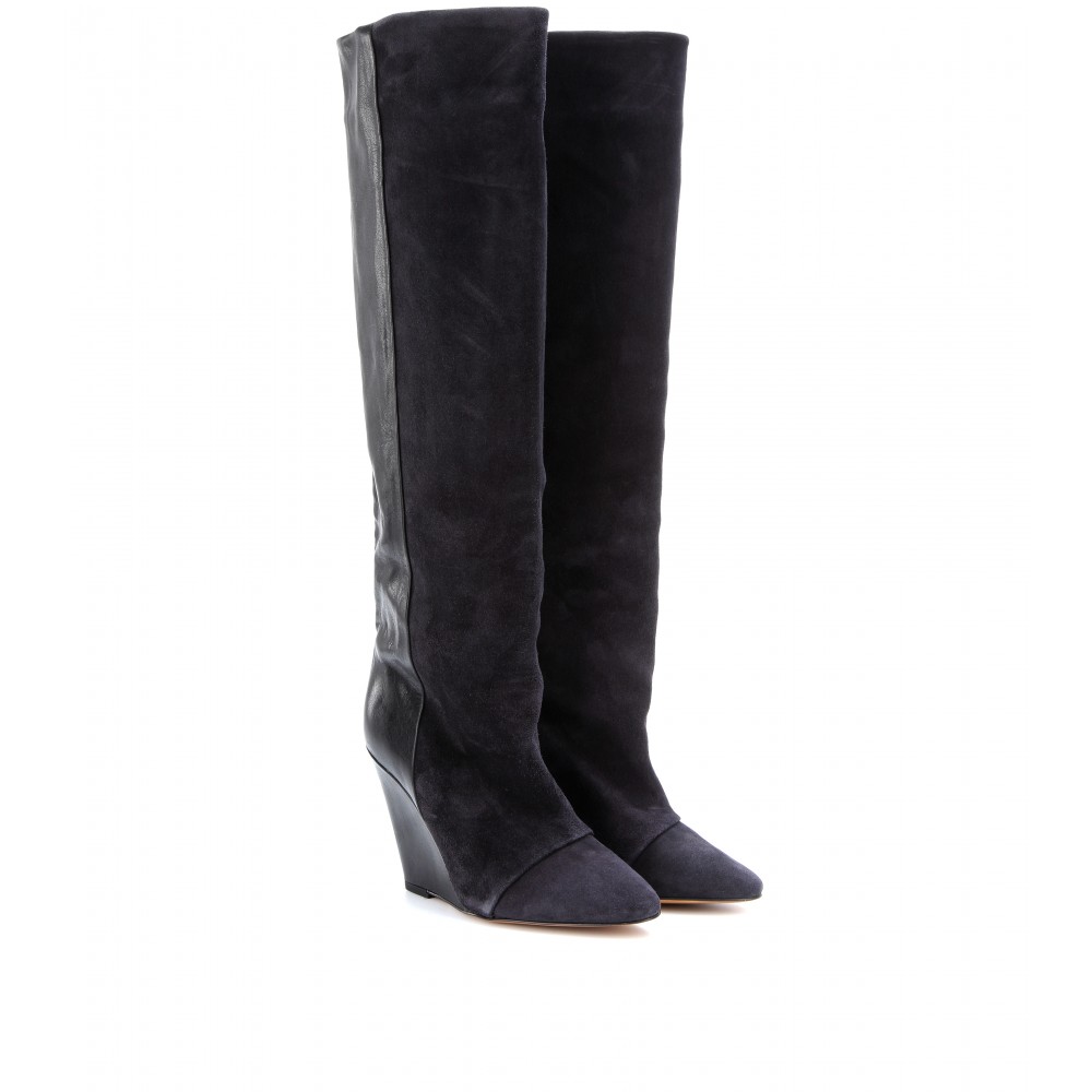 wedge knee boots marant prescott leather and suede wedge knee boots wedge knee boots marant prescott leather and suede wedge knee boots
