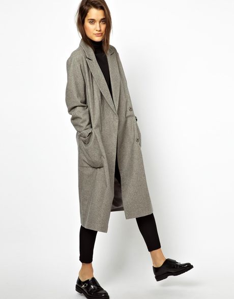 Asos Oversized Wrap Front Coat in Gray (Grey) | Lyst