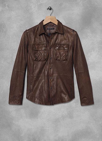 John Varvatos Leather Cargo Shirt Jacket in Brown for Men (Chestnut