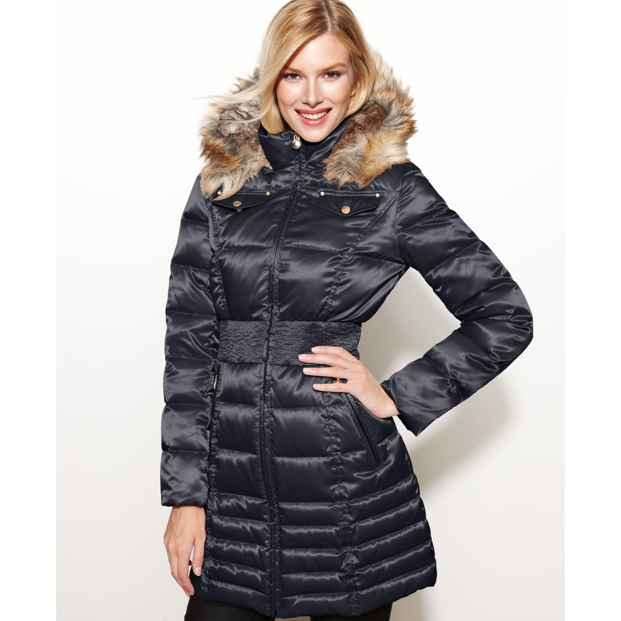 laundry by shelli segal pillow collar hooded puffer jacket