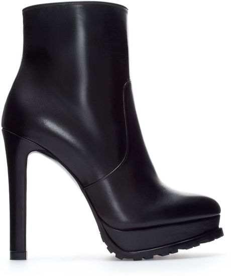 zara flat leather platform ankle boots