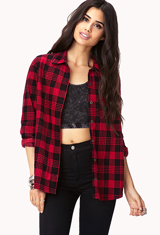 Forever 21 Groovy Corduroy Plaid Shirt in Red (Redblack) | Lyst