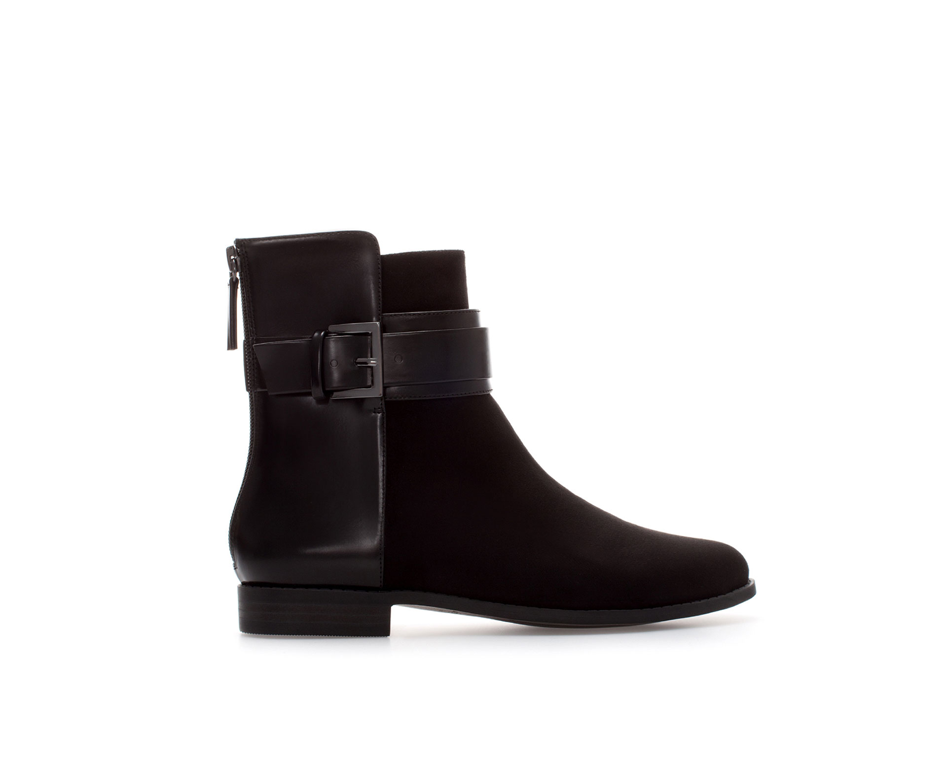 Zara Flat Ankle Boot with Buckle in Black