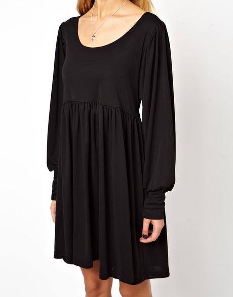 Asos Smock Dress In Crepe With Long Sleeves In Black Lyst