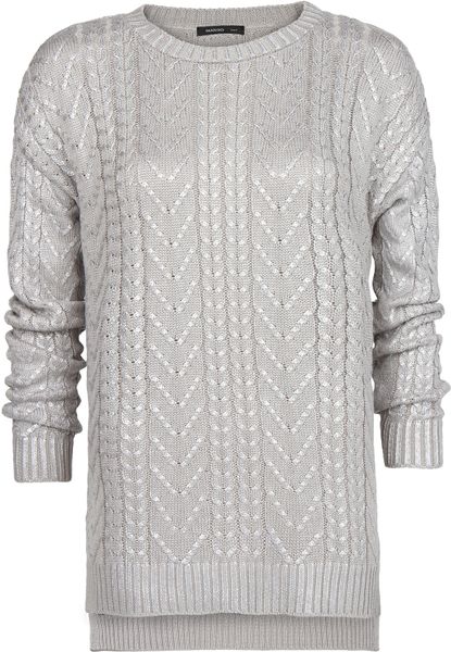 Mango Cableknit Metallic Sweater in Silver (LIGHT SILVER) | Lyst