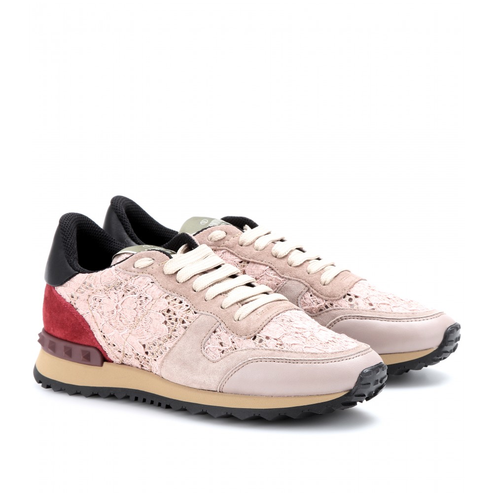 Valentino Rockstud Sneakers with Lace in White (pink) Lyst