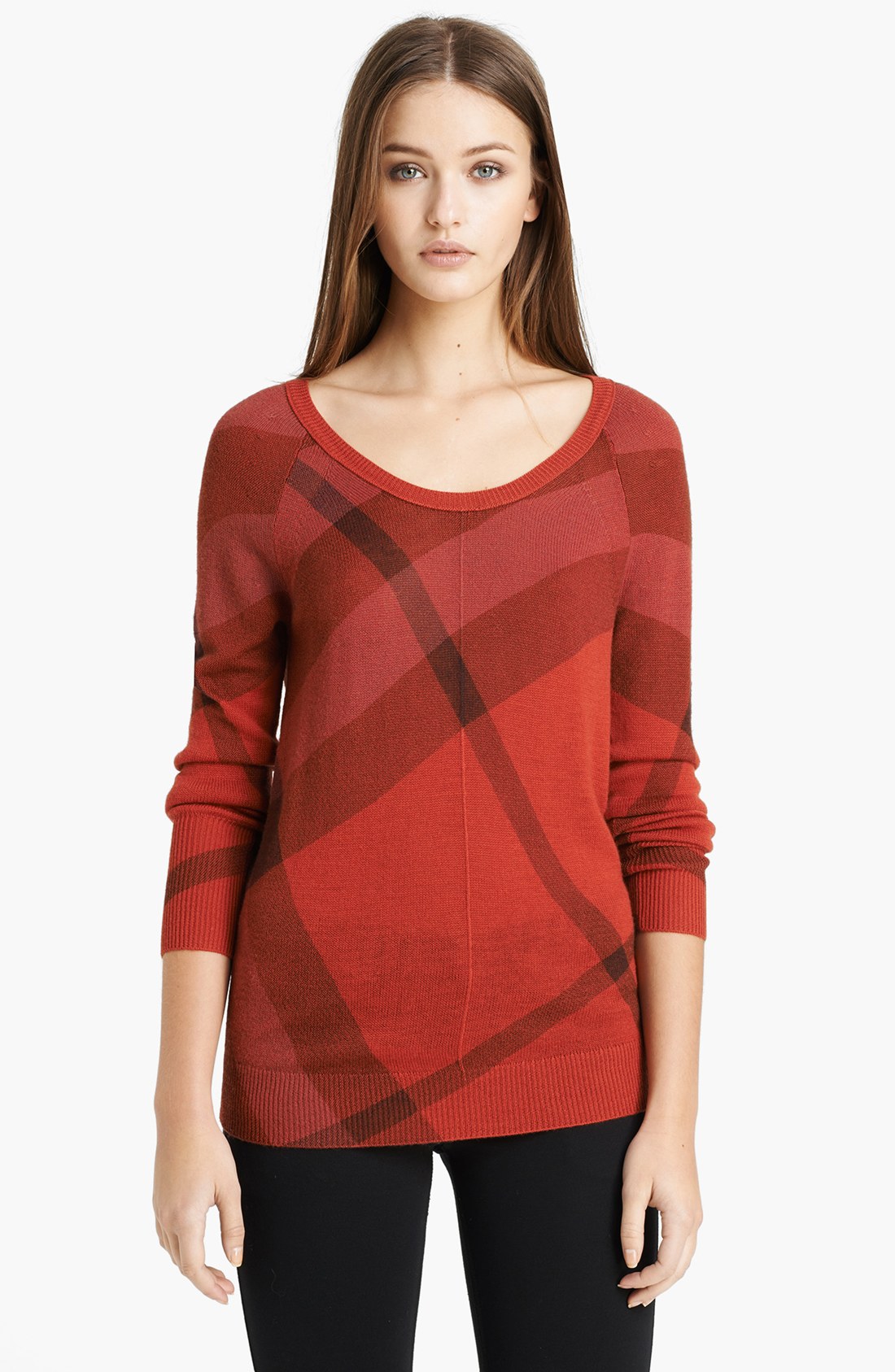 Burberry Brit Check Pattern Merino Cashmere Sweater In Red Bright Military Red Lyst 3881