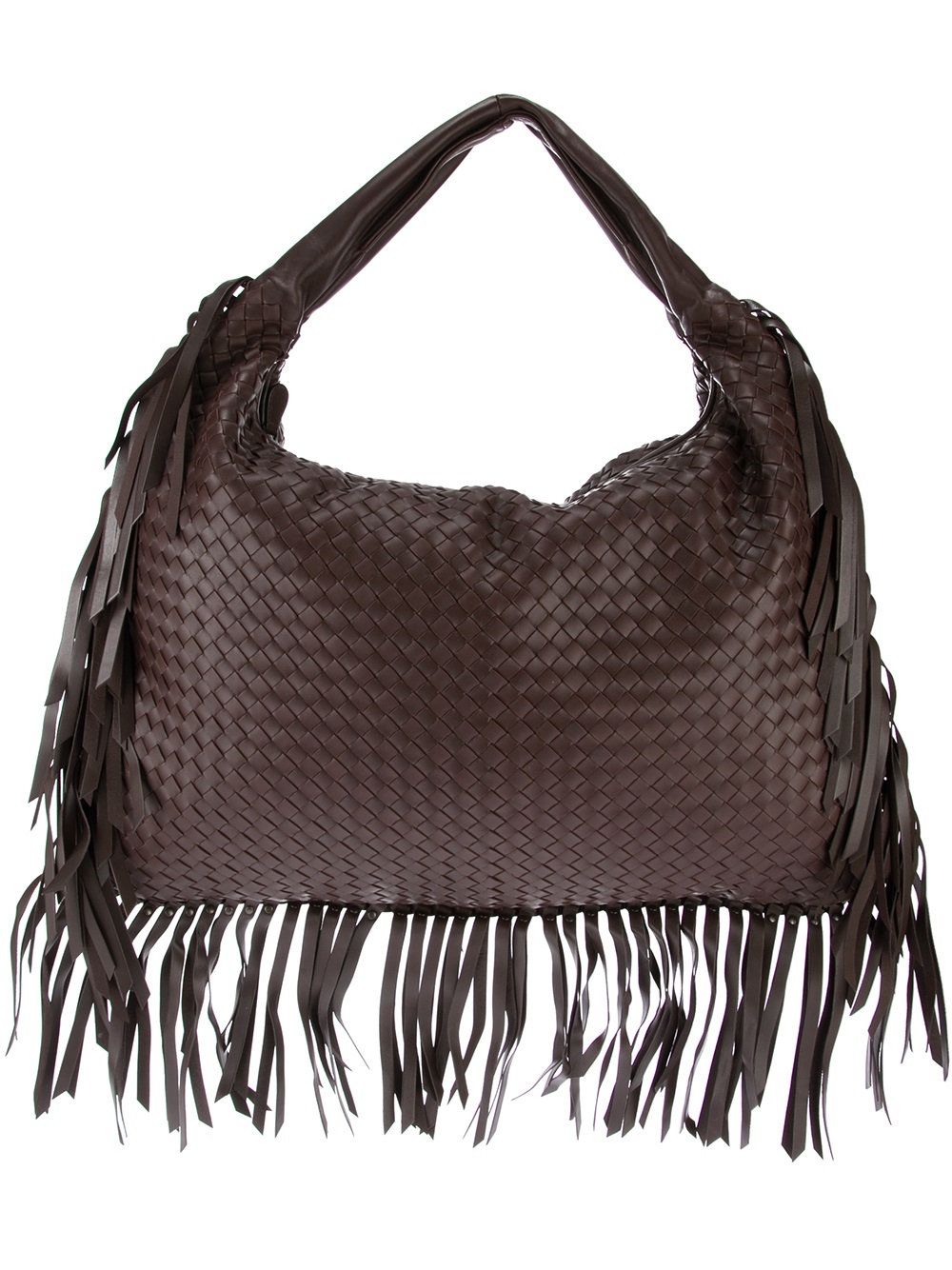 Bottega Fringed Woven Shoulder Bag in Brown Lyst