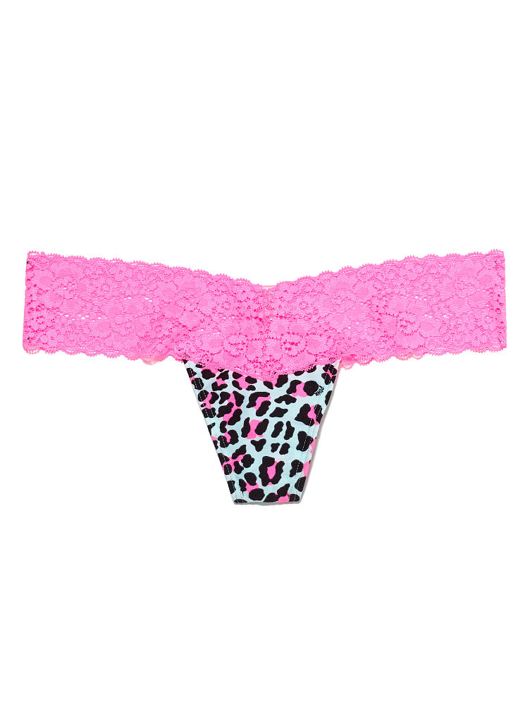 Victoria's Secret Lace Trim Thong Panty in Animal (mint pink leopard